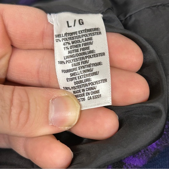 Aeropostale Bomber Jacket Womens Large Purple Faux Fur Collar Y2K Plaid Emo Goth - Picture 8 of 9